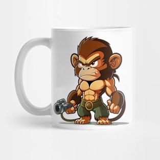 Armored Muscular Monkey Holding a Rifle Mug